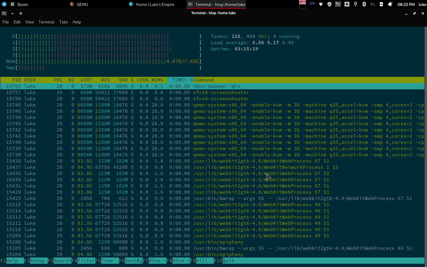 htop on the physical machine